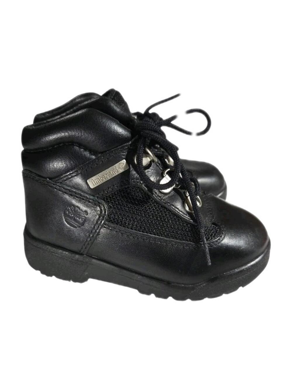 Timberland Field Boots Kids Size 9 Black Leather Mesh Waterproof Style